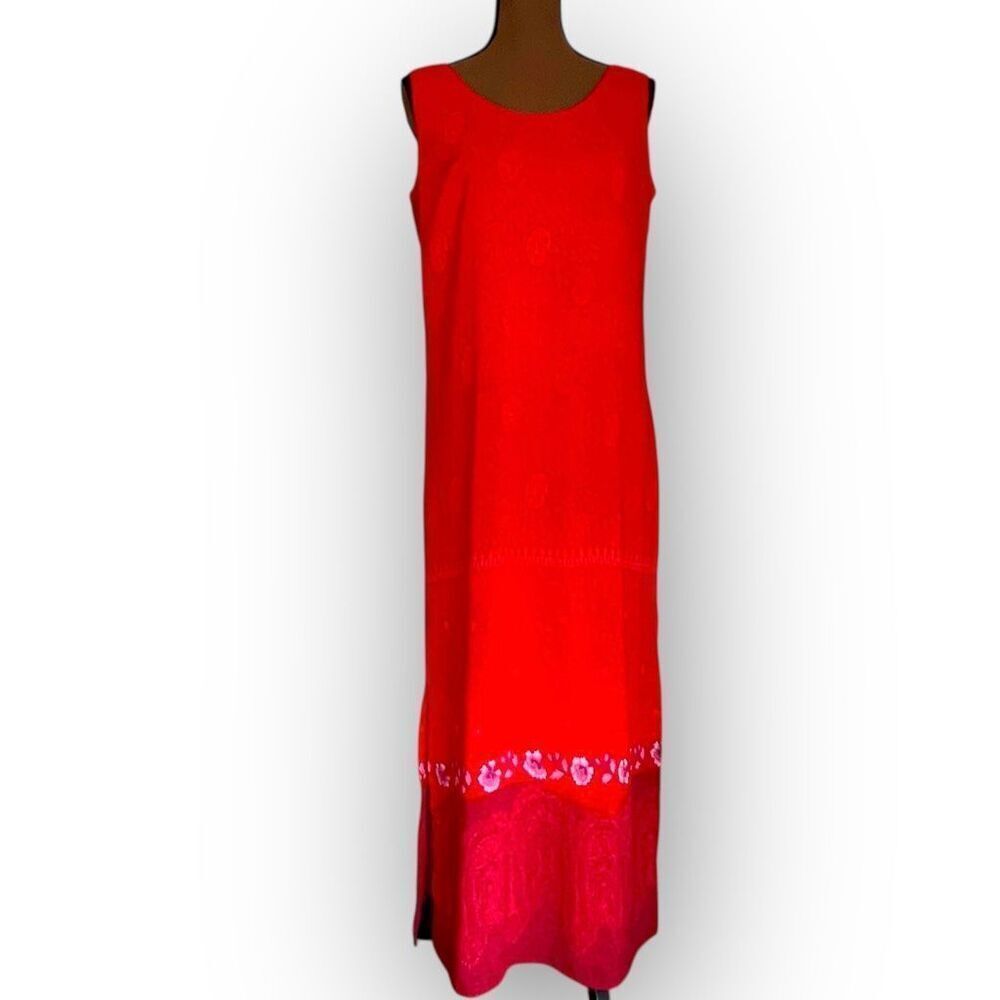 A Wild Thyme Vintage Sheer Patterned Boho Overlay Maxi Dress Red Boho, Women’s 6